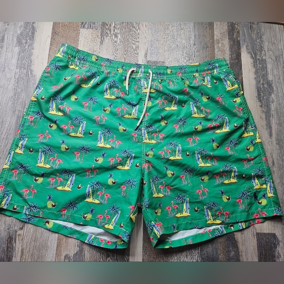 Polo Ralph Lauren Men's 2XL Swim Trunks Lined Flamingo Board Shorts Green - Picture 1 of 9
